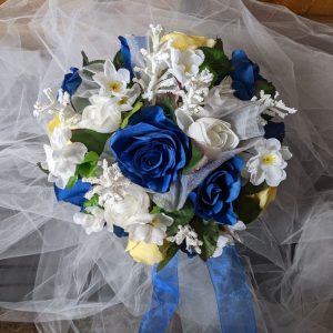 Royal Blue & Yellow Bridal Bouquet & Matching Bout