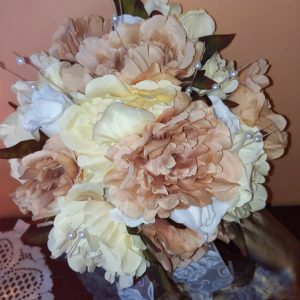 Pink Champagne Peonies and Cream Bridal Wedding Bouquet and Bout