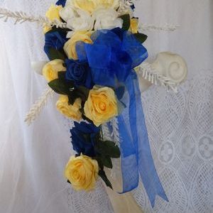 Royal Blue Cascading Bridal Bouquet & Bout