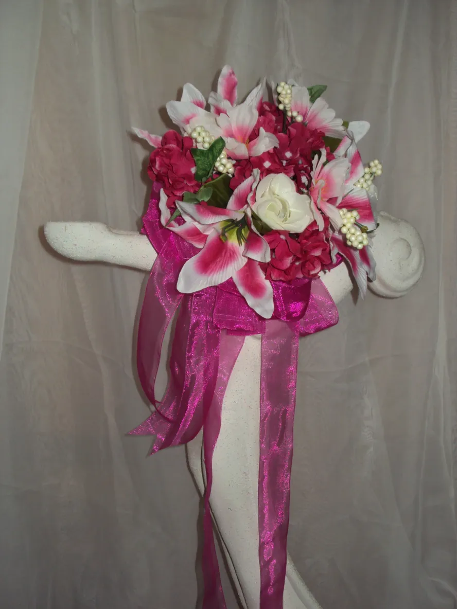 Pink Lily Bridal Wedding Flowers 8 Piece Package