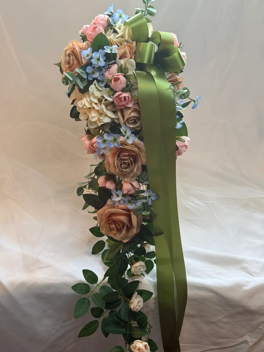 Peach and Brown 12 Piece Wedding Flowers Ensemble - Image 3