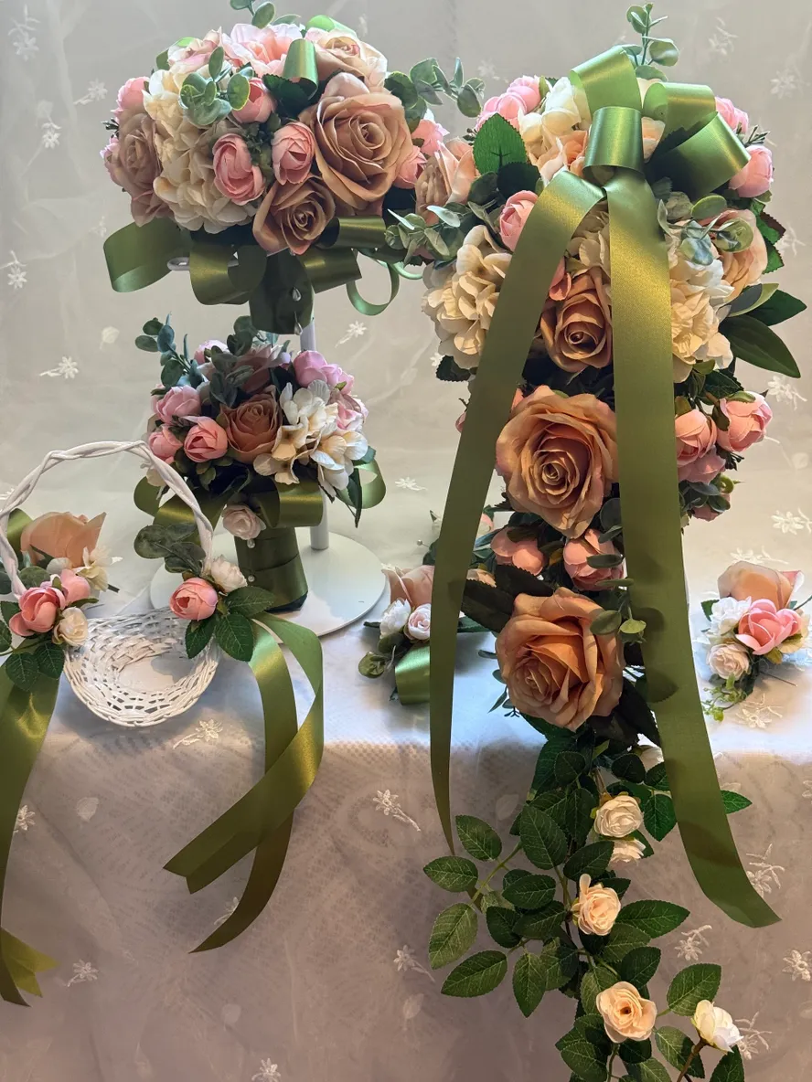 Peach and Brown 12 Piece Wedding Flowers Ensemble - Image 4