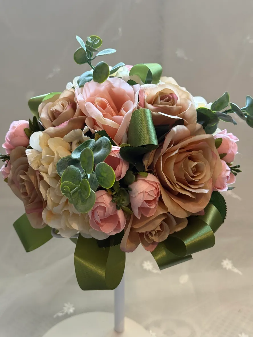 Peach and Brown 12 Piece Wedding Flowers Ensemble - Image 5