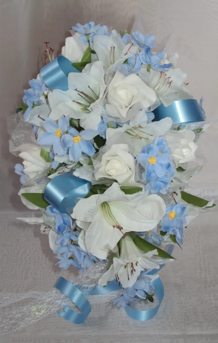 Blue Cascade Bridal Bouquet and 5 Piece Ensemble