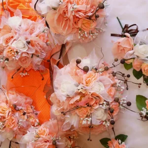 Orange Wedding Bridal Flowers 15 Piece Package