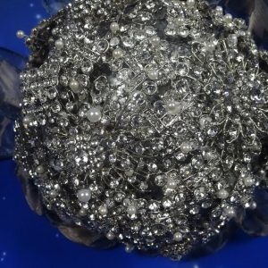 Silver Bling Bridal Wedding Bouquet, Wrist Corsage & Matching Bout