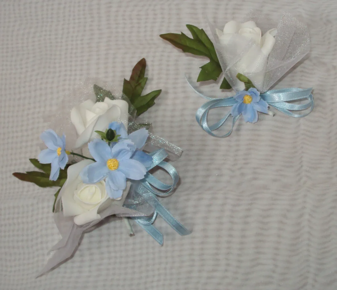 Blue Cascade Bridal Bouquet and 5 Piece Ensemble - Image 3