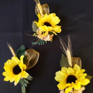Yellow Sunflower and Dried Wheat Corsage and Boutonniere Wheat Boutonniere