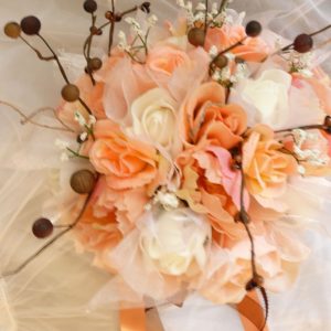 Apricot Orange Bridal Wedding Bouquet & Matching Bout