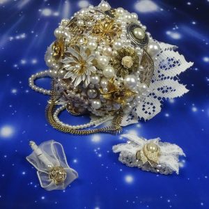 Vintage Gold and Pearls Brooch Bouquet 3 Piece Package