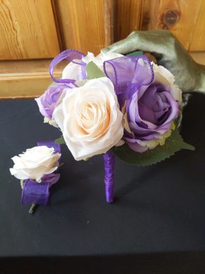 Purple Champagne Wedding Bouquet & Bout - Image 3