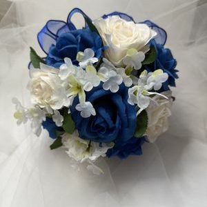 Royal Blue & White Bridal Bouquet & Matching Boutonnière