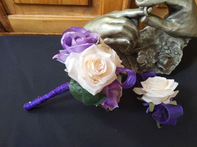 Purple Champagne Wedding Bouquet & Bout - Image 5