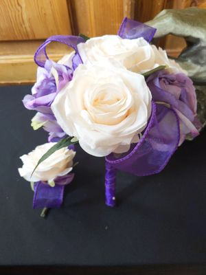 Purple Champagne Wedding Bouquet & Bout - Image 2