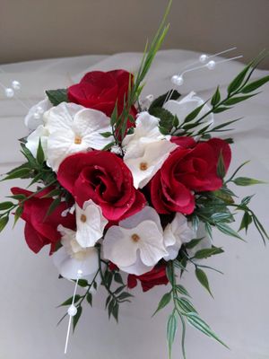 Red roses Cascading Bridal Bouquet & Bout - Image 3