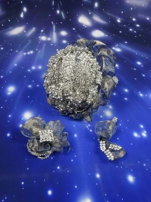 Silver Bling Bridal Wedding Bouquet, Wrist Corsage & Matching Bout - Image 3